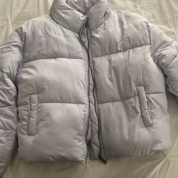 Double Zero Lilac Quilted Puffer Jacket Coat Women Size Medium Cropped High Neck - Picture 10 of 10